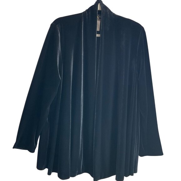 R&K Evening Sz 14 Black Velvet Open Front Jacket Cardigan Flowy Old Money Goth - Picture 1 of 11